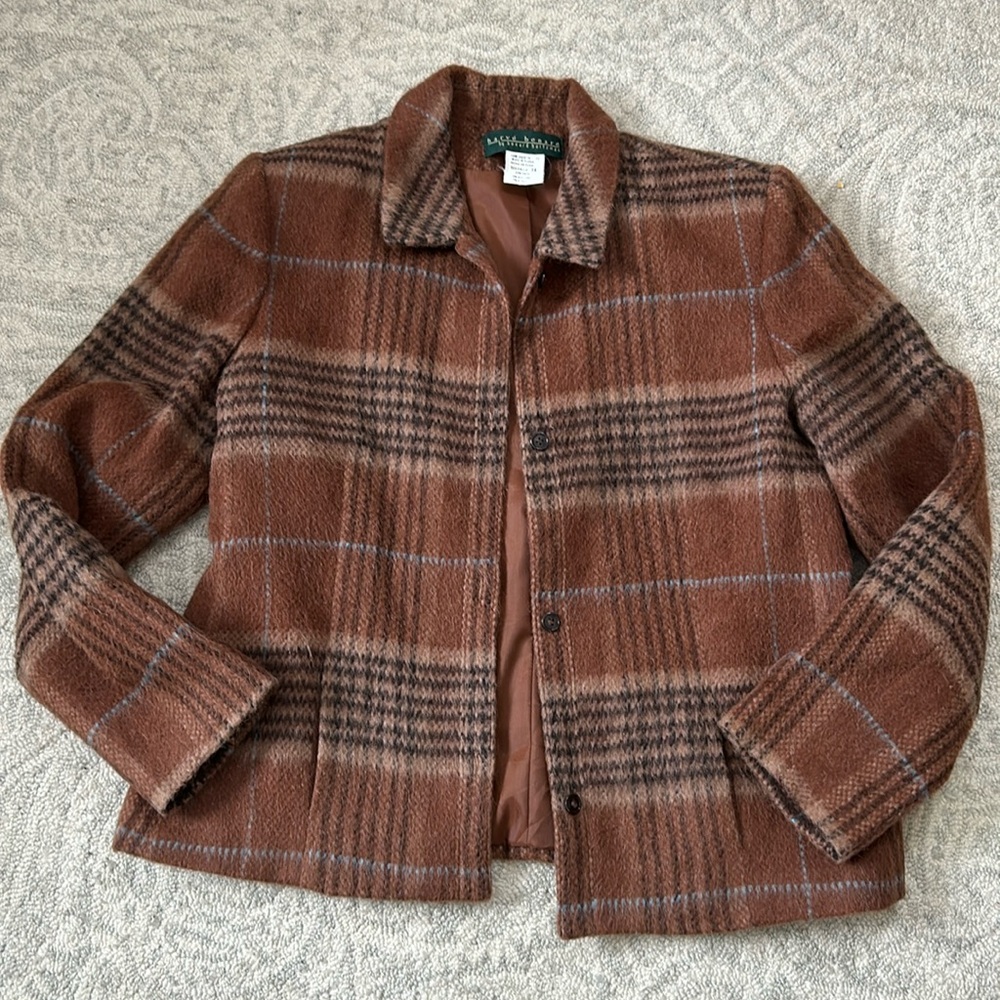 Harve Benard Brown Plaid Jacket 100% Wool